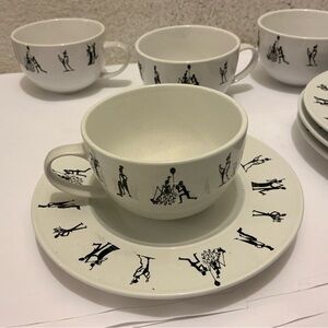 Retroneu Let's Eat Party 4539 4 tea cups and saucers Couples Dancing & Drinking